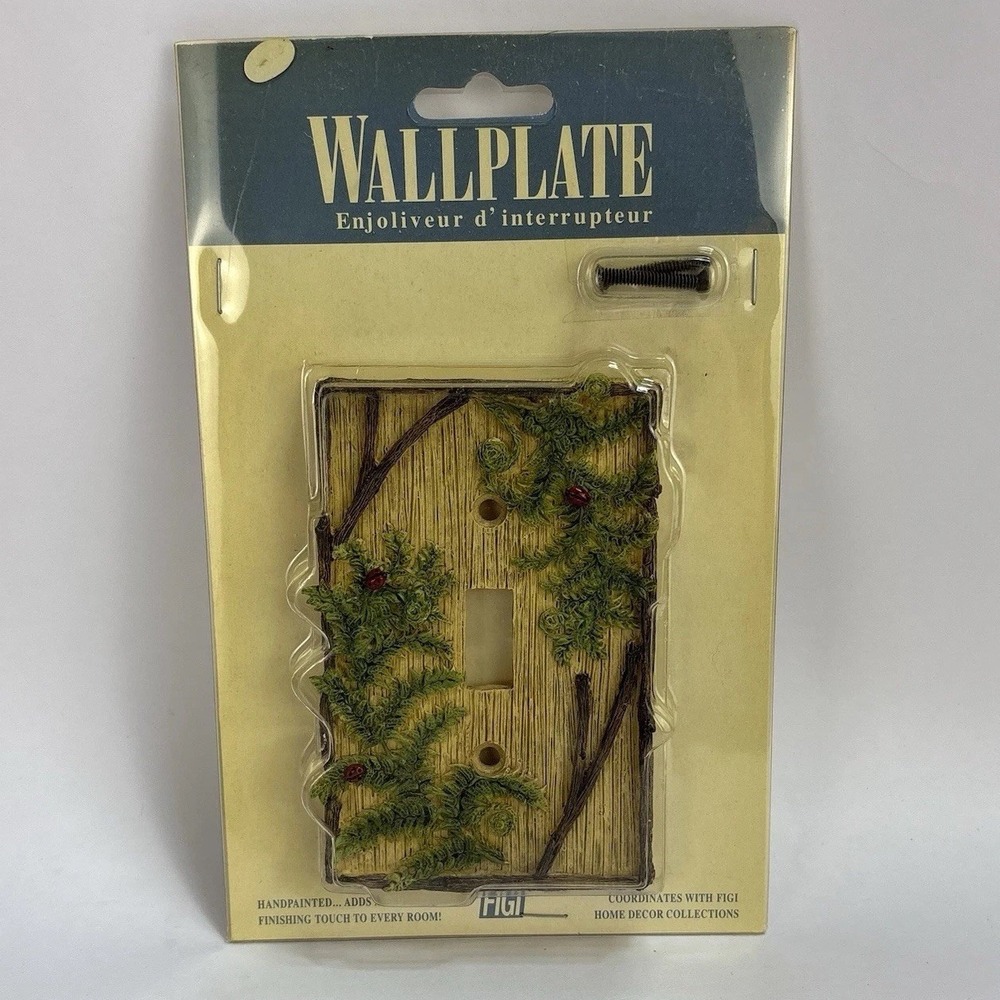 Figi Light Switch Wall Plate Evergreen Rustic 3D Handpainted Ladybugs NEW